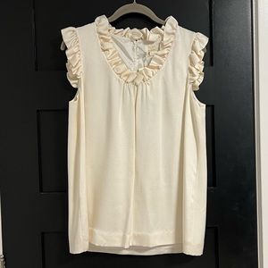Kate Spade New York Ruffle Blouse, Grace Top, Cream, Size L, NWT